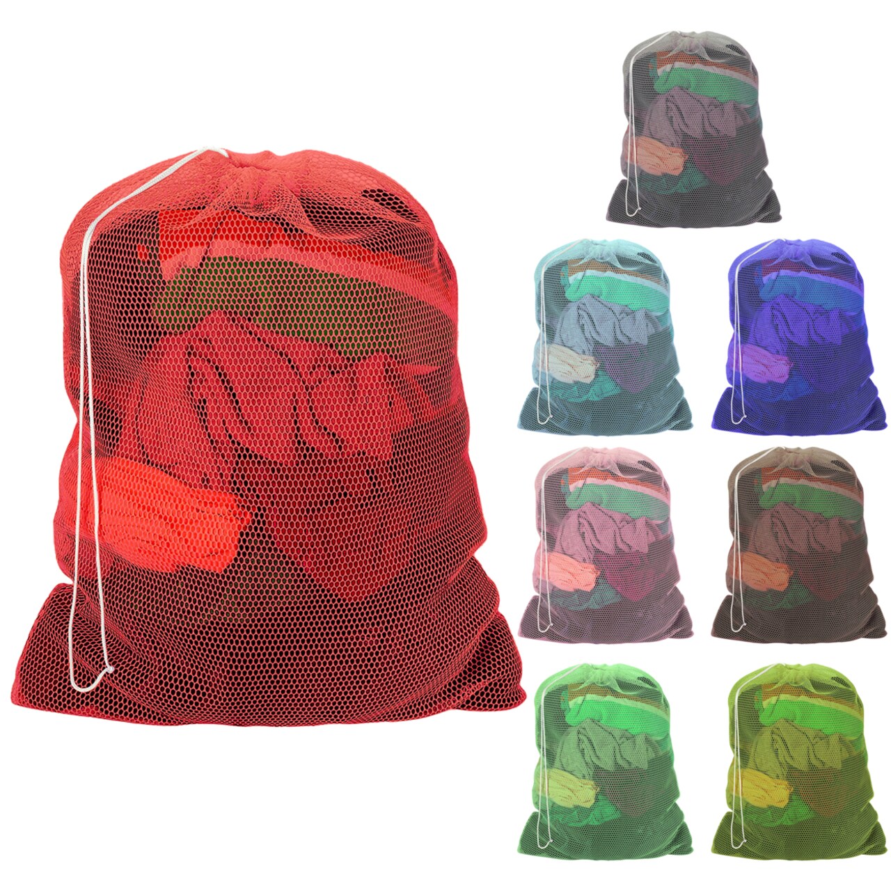 Lightweight Mesh Laundry Bags with Drawstring Top, Multi-pack 100% Polyester